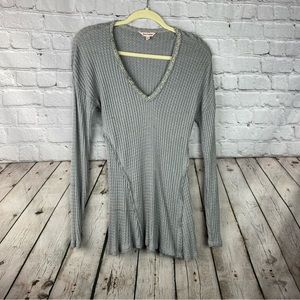 Juicy Couture Y2K Gray Long Sleeve Lightweight Beaded Neck Top Size small EUC